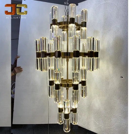 JC LIGHTING Custom LED White Light Brushed Gold Chandelier for High Ceiling Bathroom