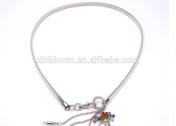 korea style fshion ladies and women all-match metal elastic narrow waist chain with diamanted flower basket pendant