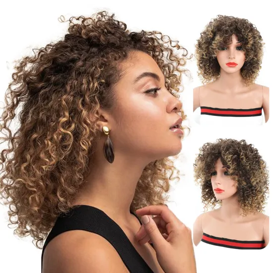 Headband Wig Afro American Wigs Blonde Synthetic Heat Resistant Wigs with Bangs for Black Mixed Short Kinky Curly Women Brown