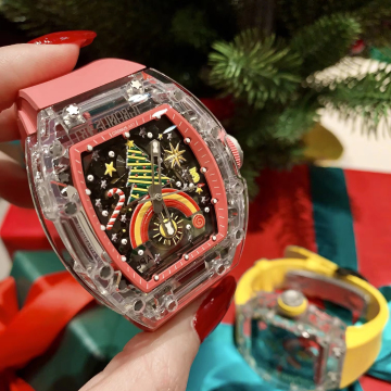Watch Krismas mewah lelaki yang elegan: dail kristal, pergerakan mekanikal
