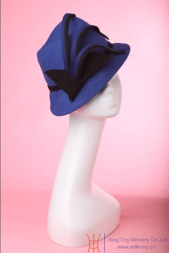 Designer Hat Women Wool Felt Fedora Hat Blue / Grey Elegant Color