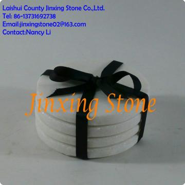 4 Natural Stone White Marble Round Coasters Drink Coasters