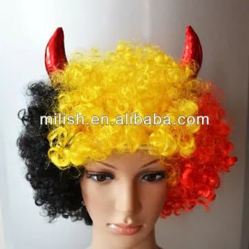 Promotion Belgian flag football fans afro wig with Horns FBW-0179