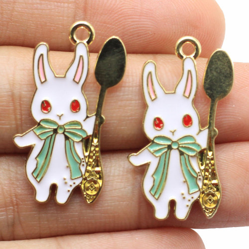 Cartoon Konijn Legering Emaille Charms Kawaii Dier Oorbel Hangers DIY Decor Handgemaakte Sieraden Accessoires: