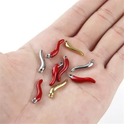 Yiwu Aceon Stainless Steel Italian Horn Necklace with Red Enamel Pepper Charm Pendant