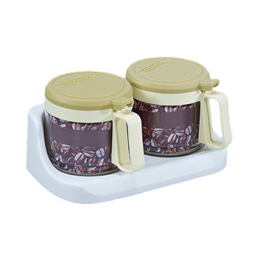 Glass condiment set, 300ml*2 bottles, made of soda lime glass and pp, w/ 2 bottles & spoons