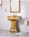 J-970 Gold Pedestal Basin: Luxury, Elegant Design with Real Gold Finish - Single Hole Ceramic Wash Basin