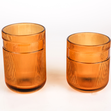 Ribbed amber color high quality glass cup