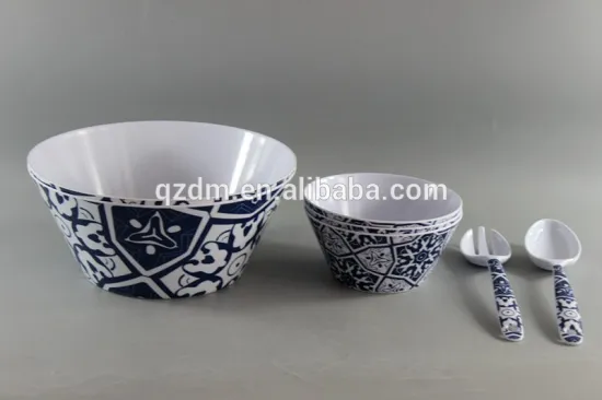 Melamine Whole Salad Set Round Bowl With Spoon And Fork 7 Piece