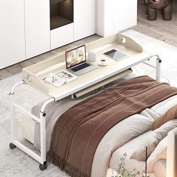 Foldable Feature Wooden over Bed Mobile Table