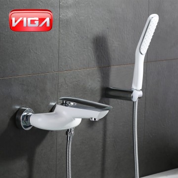 Chrome Bathroom Faucet with Hand Shower and Floor Stand Mixer