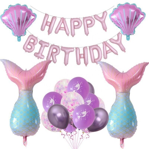 Pink Purple Mermaid Happy Birthday balloon Set