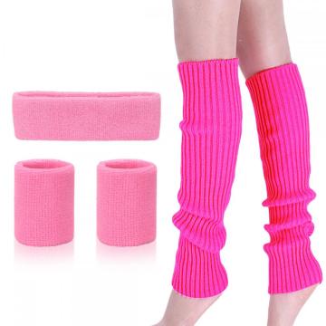 Leg Warmers Set Women 80s Running Headband Wristbands