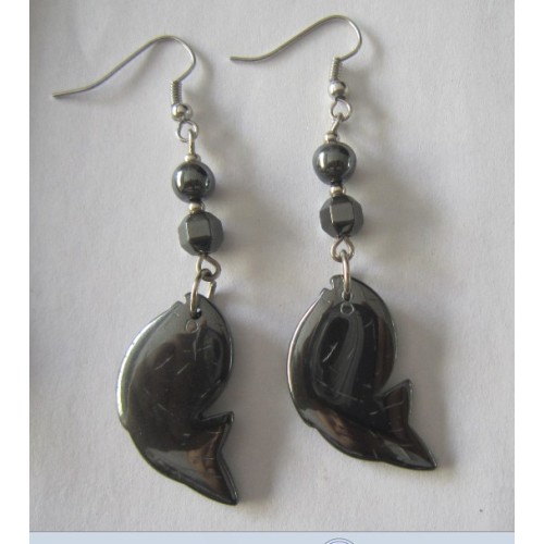 Hematite Fish Earring