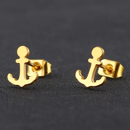 Tiny gold plated anchor stud earrings