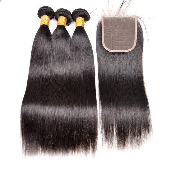8a Grade Unprocessed Peruvian Virgin Straight Hair 3 Bundles with Closure Straight Hair Extensions For Black Women