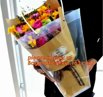 PP Trapezidal Rectangular Flower Package Bags, plastic flower carry bags with hanging for potted plant bags