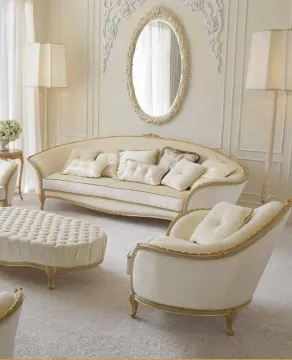 European Style Solid Wood Carved Fabric Sofa for Living Room