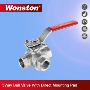 Stainless Steel 3 Way Ball Valve with Direct Mounting Pad