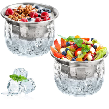 Ice Chilled 25oz Round Stainless Steel Serving Bowl with Base for Fruit Salad