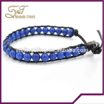 Wholesale 6mm blue stone beaded couple bracelet