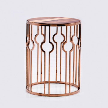 Goolee Hollowed Wooden Top Metal Round Side Table For Living Furniture