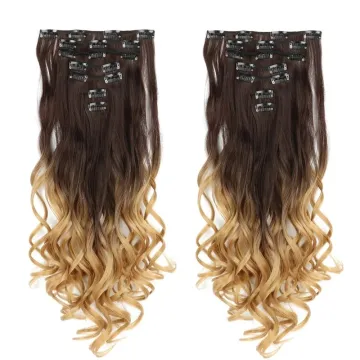 Wholesale Blonde Black Long Wave Ombre 22''7Pcs16Clips Curly Hairpiece Synthetic Hair Clip In Hair highlight Extension For Women
