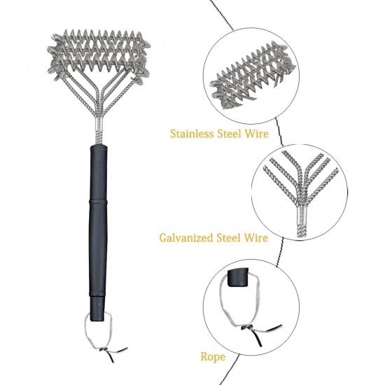 Professional Heavy Duty BBQ Grill Cleaner Brush: Wire Construction, Bristle-Free Design, and Durable Plastic Handle