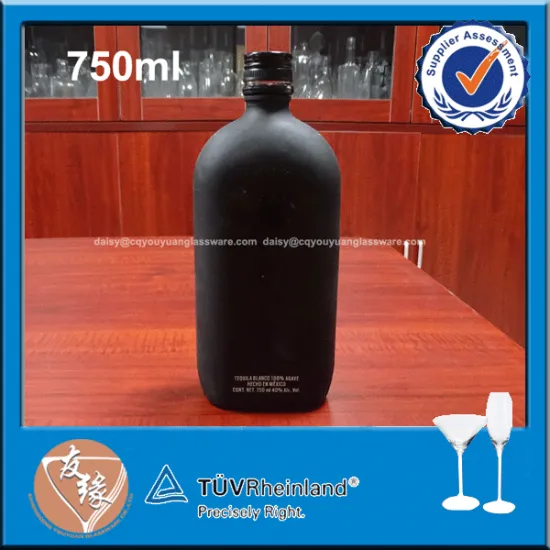 Black painted flask antique tequila bottle 750ml with screw cap