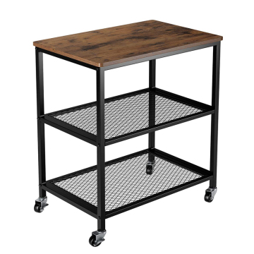 Holz Top Metal 3 -Tier -Regal - Küchenorganisator und Bad Lagerwagen mit Rädern