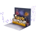 Tarjeta de cumpleaños con iluminación musical de fuegos artificiales en 3D