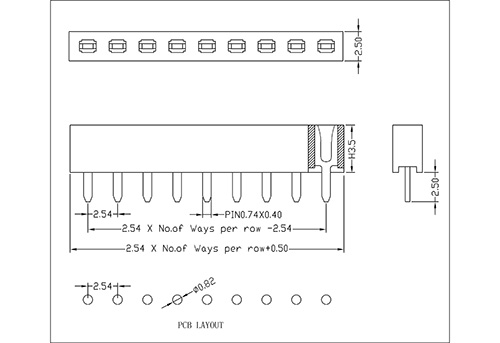 2.54 mm Female Header Single Row Straight Type H3.5 FHES09-XXSXXX