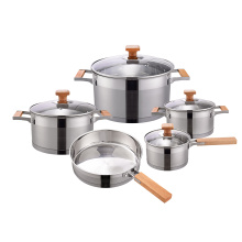 Wooden handle cookware set for home