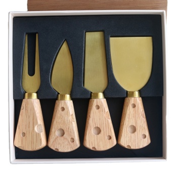 Stainless Steel Charcuterie Board Tool Kit - 4 Piece Set with Wooden Handles