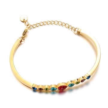 Iywu Aceon Velle Stainless Steel Women's Gold Wedding Jewelry Open Cuff Adjustable Chain Center Teardrop Stone Bracelet