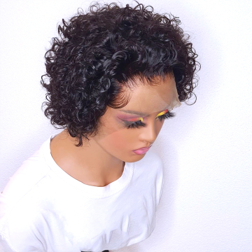 2021 Wholesales 12a Grade Funmi SDD Super Double Drawn Pixie Cut Short Wigs With Bang Human Hair Brazilian Rose Curl Fringe Wigs