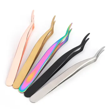 Personalized 5-Color Lash Extension Tool Set: Slanted Eyelash Tweezers for Precise Eyelash Application