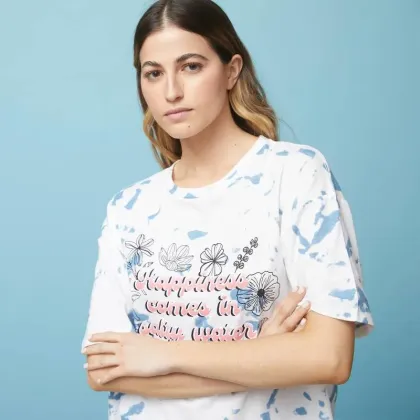 Womens Casual Tie Dye Print Short Sleeve T-Shirt