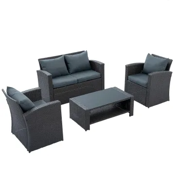 Outdoor 4-Piece Rattan Garden Sofa Set with Cushions