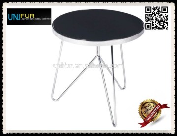 2015 New arrival tempered glass round side table with new steel base in sales