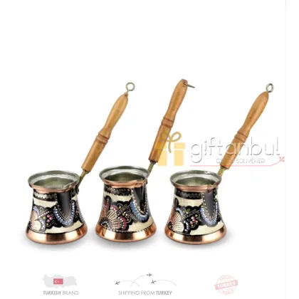Turkish Copper Coffee Pot Handmade Traditional Design Engraved Wood Handle With Inlays Ottoman Arabic Coffee Espresso Pots