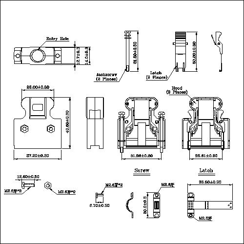 1.27mm Series 26P Hood Straight Exit Split Type HPPCS02-26XXX