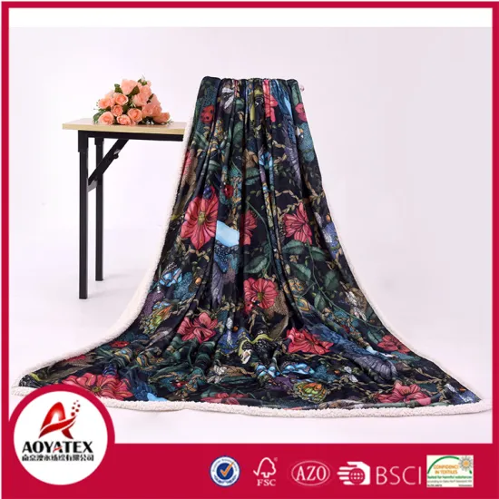 promotion good quality printed micromink and sherpa throw blanket