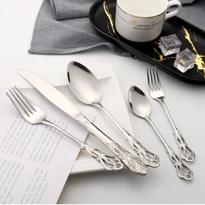 Gold Plated Vintage Royal Wedding Luxury Cutlery Set Stainless Steel 304 Flatware