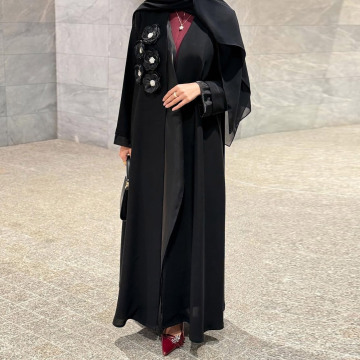3D Floral Applique U Fur Abaya Haweenka