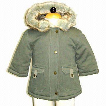 Baby's Padded Jacket with Hood and Fake Fur Edges