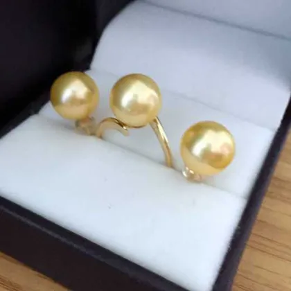 AAA 10-11MM 18K gold natural seawater pearl ring earrings Nanyang Golden Pearl PJS019