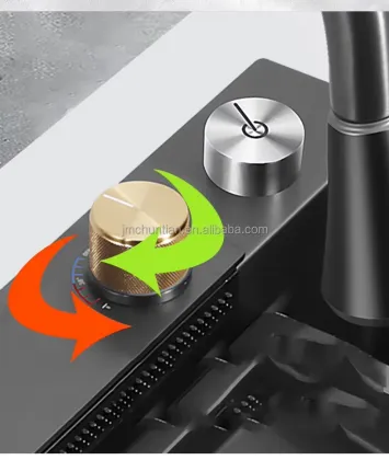 Black Gray Waterfall Smart Kitchen Sink with Faucet Kit