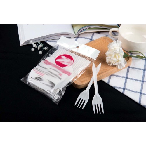 PP Plastic Fork Cutlery Set in White Clear Black Color