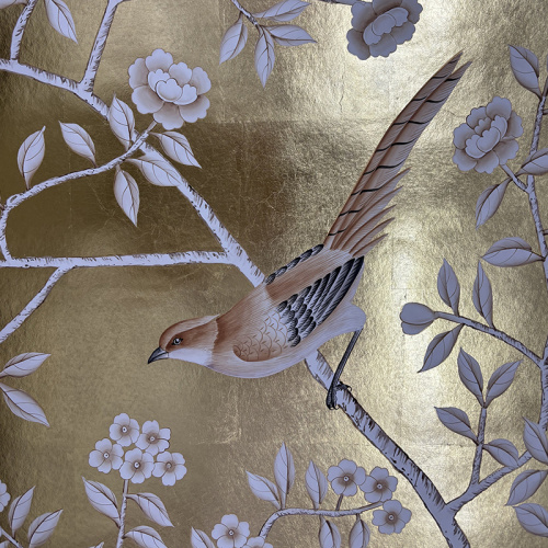 Flower and bird Golden hand-painted wallpaper